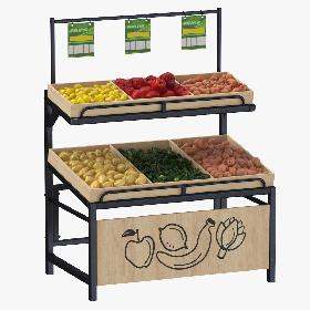 3D Wooden Display Rack 06 With Fruits and Vegetables